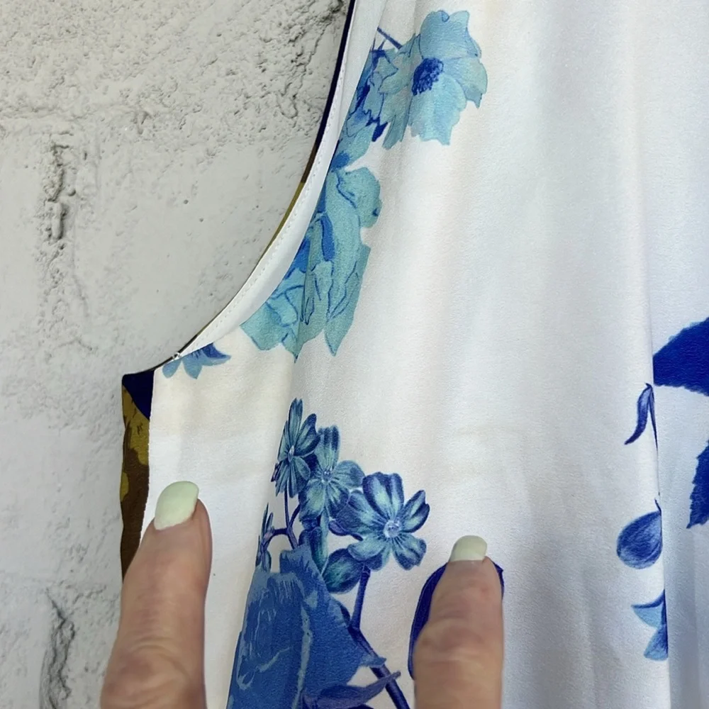 Tahari ASL Blue/Yellow Multi Floral Sleeveless Flounce-Hem Maxi Dress Size 8P - Picture 7 of 16